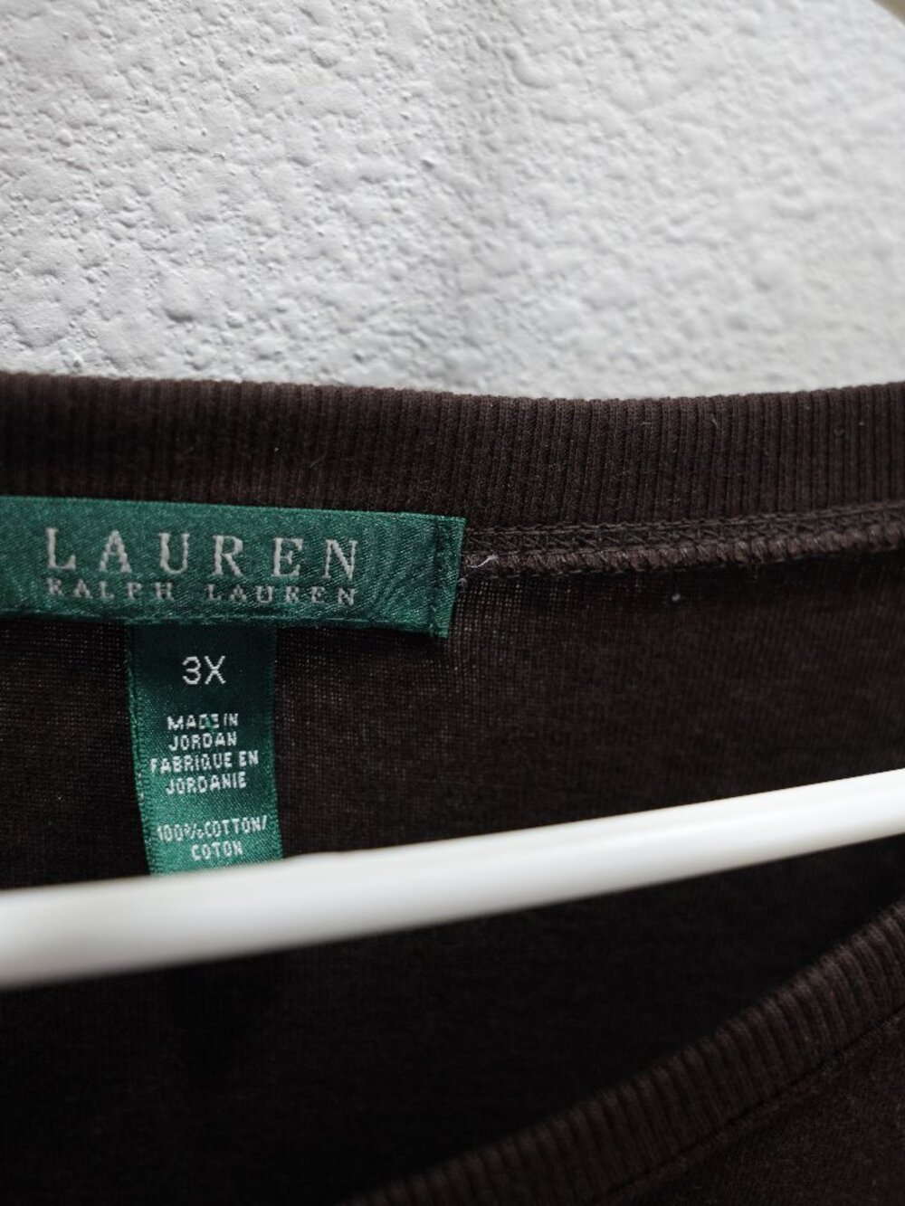 Lauren Ralph Lauren Brown 1/4 Snap Button Cotton Top size 3X NWOT - Picture 2 of 4